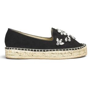 SOLE DIVA JEWELED ESPADRILLE'S - BLACK SIZE 8E WIDE WIDTH (NEW WITH TAGS)